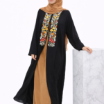 Eid abaya. Two pieces abaya. Black abaya. Embroidered abaya. Black and gold abaya